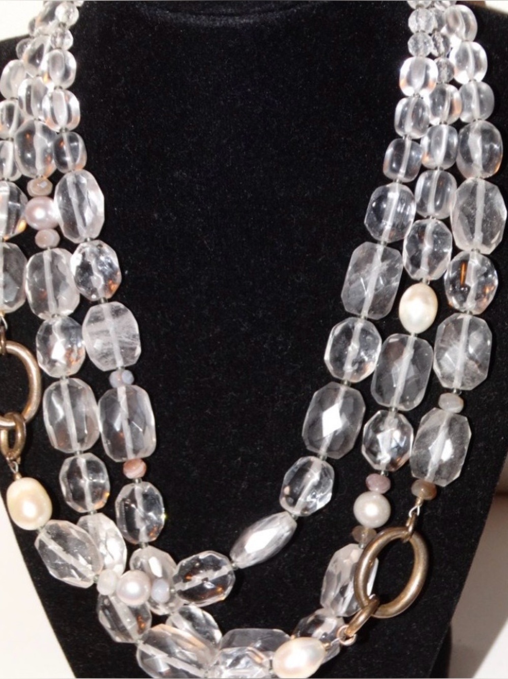 Silpada Retired Quartz and Pearl Three Strand  Necklace, “White Heat “